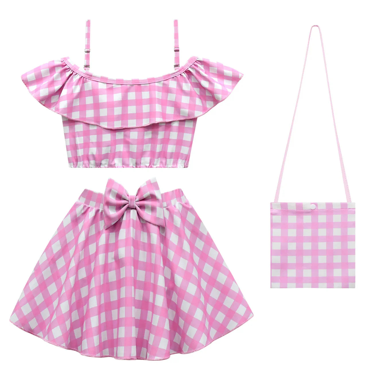 2023 Barbie Movie Margot Robbie Barbie Plaid Kids Swimsuit Outfits Cosplay Costume