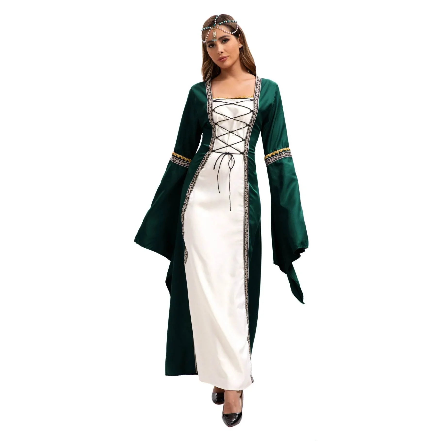 Gothic Retro Medieval Court Women Dresses Robe trumpet Long Sleeve - Azufun