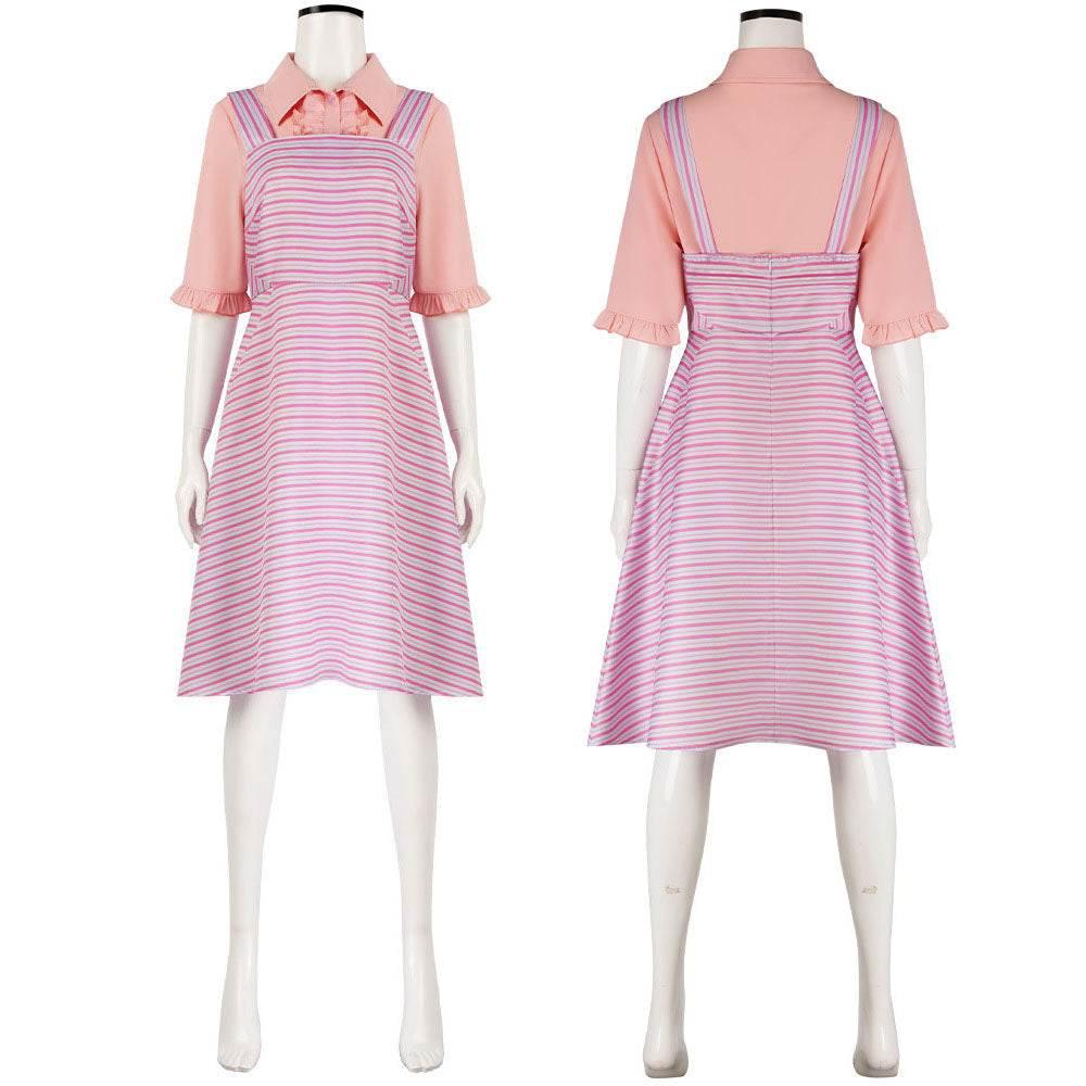 Wicked Glinda Pink Women Stripe Dress Outfit Carnival Cosplay Costume - Azufun