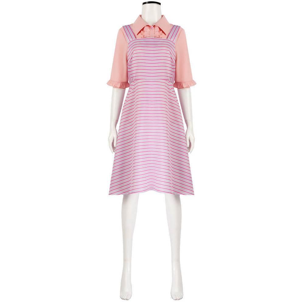 Wicked Glinda Pink Women Stripe Dress Outfit Carnival Cosplay Costume - Azufun