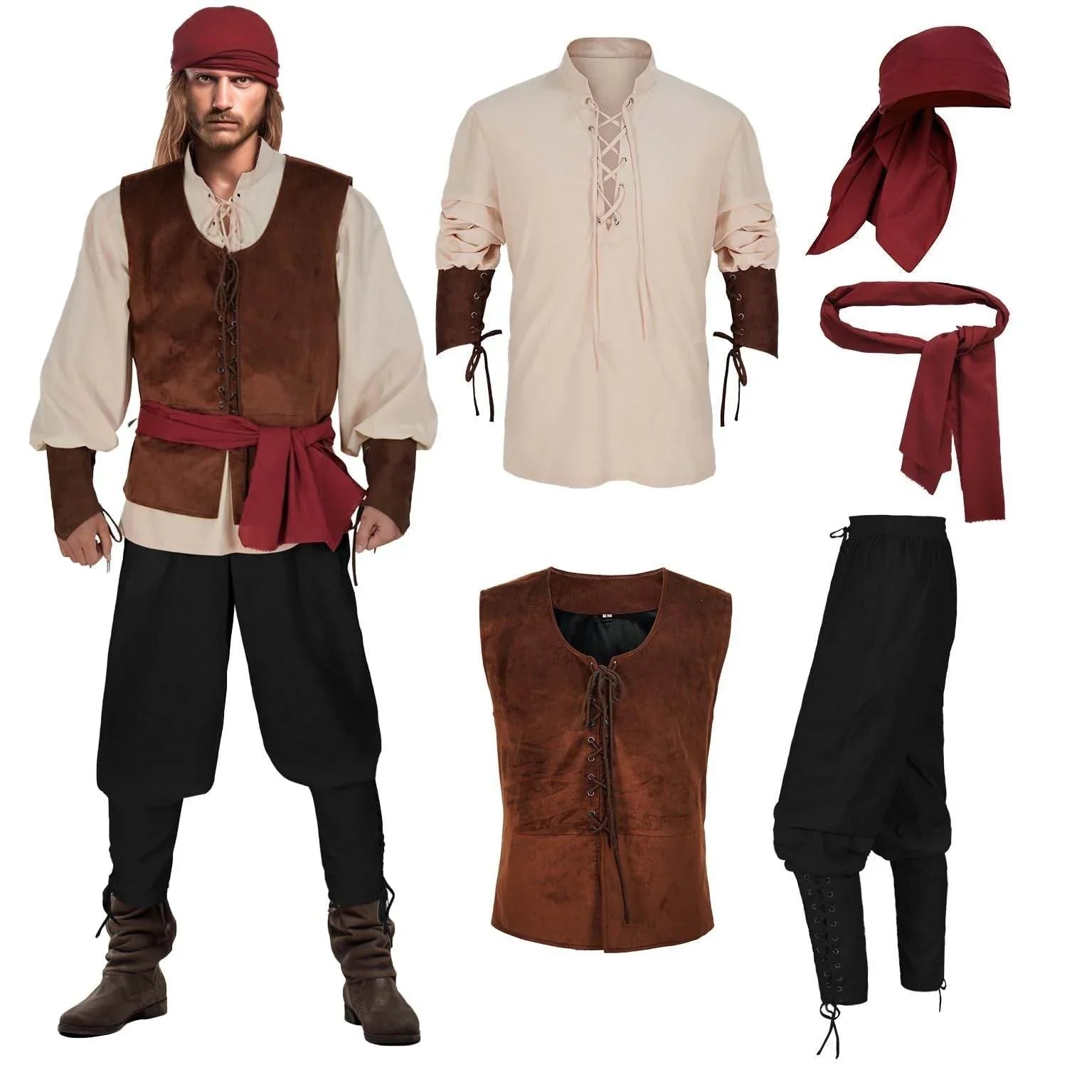 Halloween Caribbean Pirates Vest Adult Stage Costume - Azufun