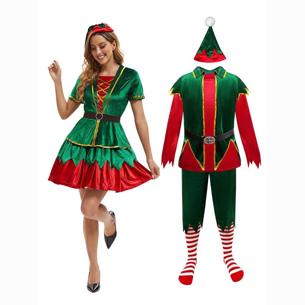 Green Christmas Party dress Costume adult couple stage costume - Azufun