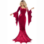 Halloween Bat Witch Ghost Bride Costume Vampire Dress for Women - Azufun