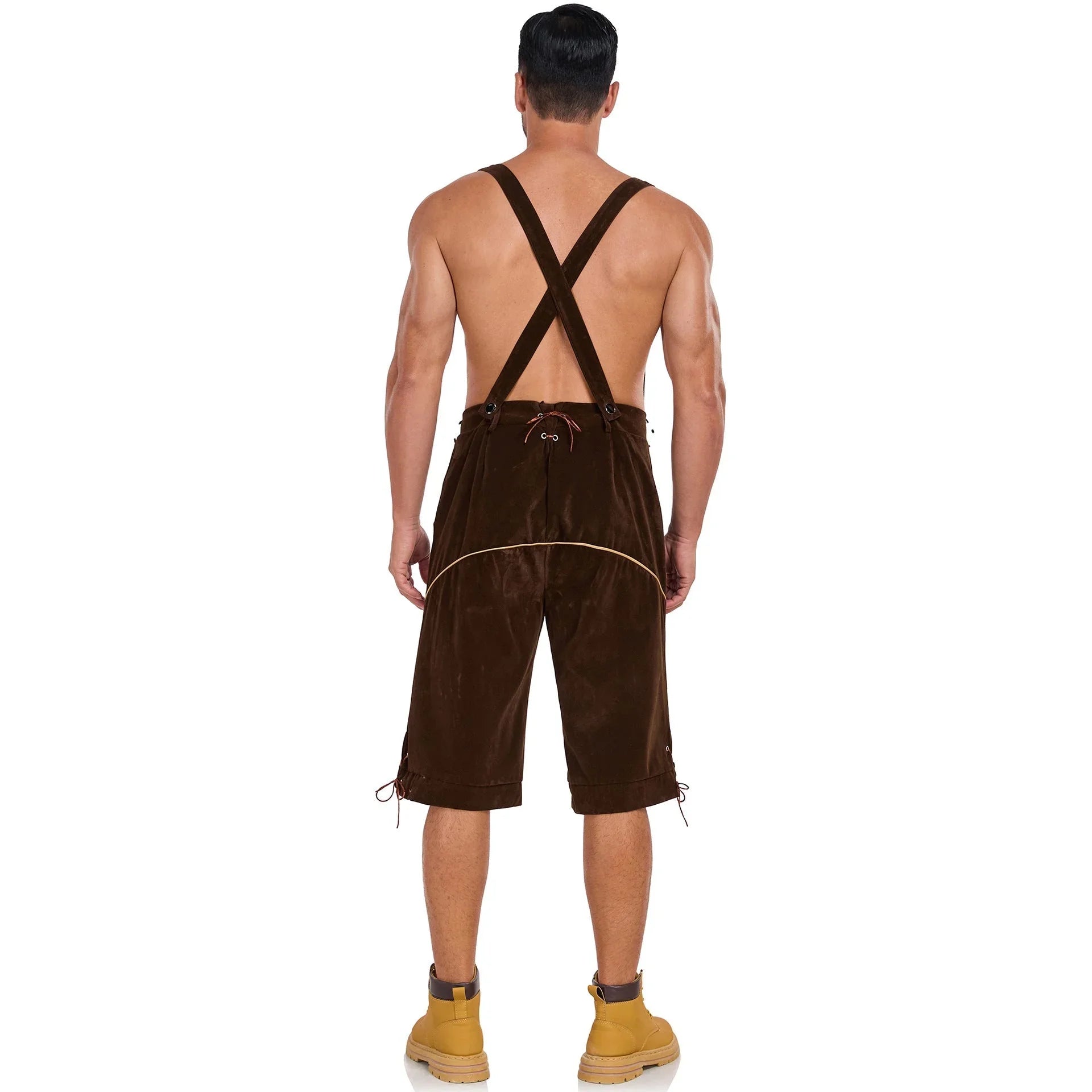 Men's German Bavarian Oktoberfest Costume Velvet Overalls Trousers Halloween - Azufun