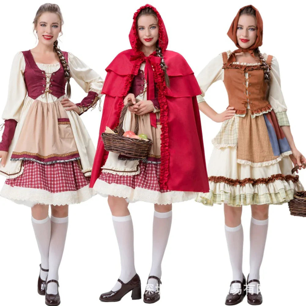 Little Red Riding Hood Halloween Dress Costume Maid Stage Suit - Azufun