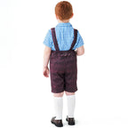 Boy Oktoberfest Costume Set Overalls with plaid shirt socks Halloween - Azufun