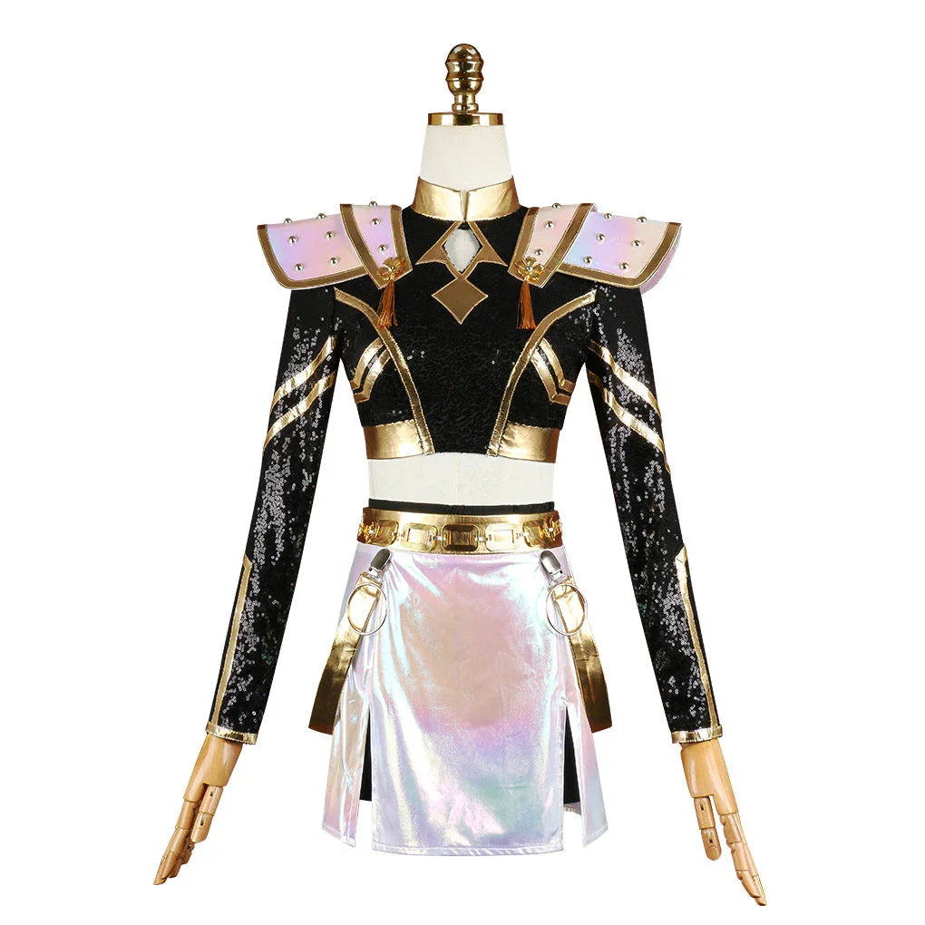 Kpop Witch Hunter Zoe Cosplay Costume Black and Gold Performance - Azufun