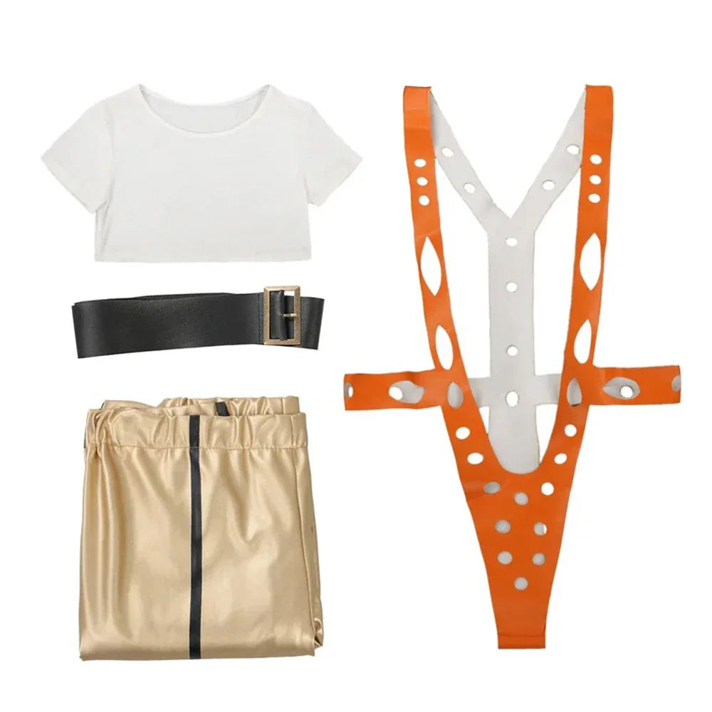 The Fifth Element Leeloo Cosplay Costume Skinny Bodysuit Pants Short T-Shirt - Azufun