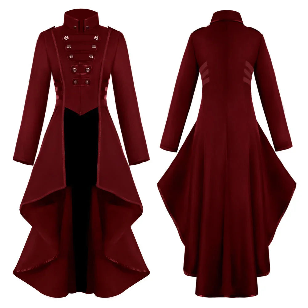 Medieval Costume dress tuxedo women's lapel irregular hem retro long top - Azufun