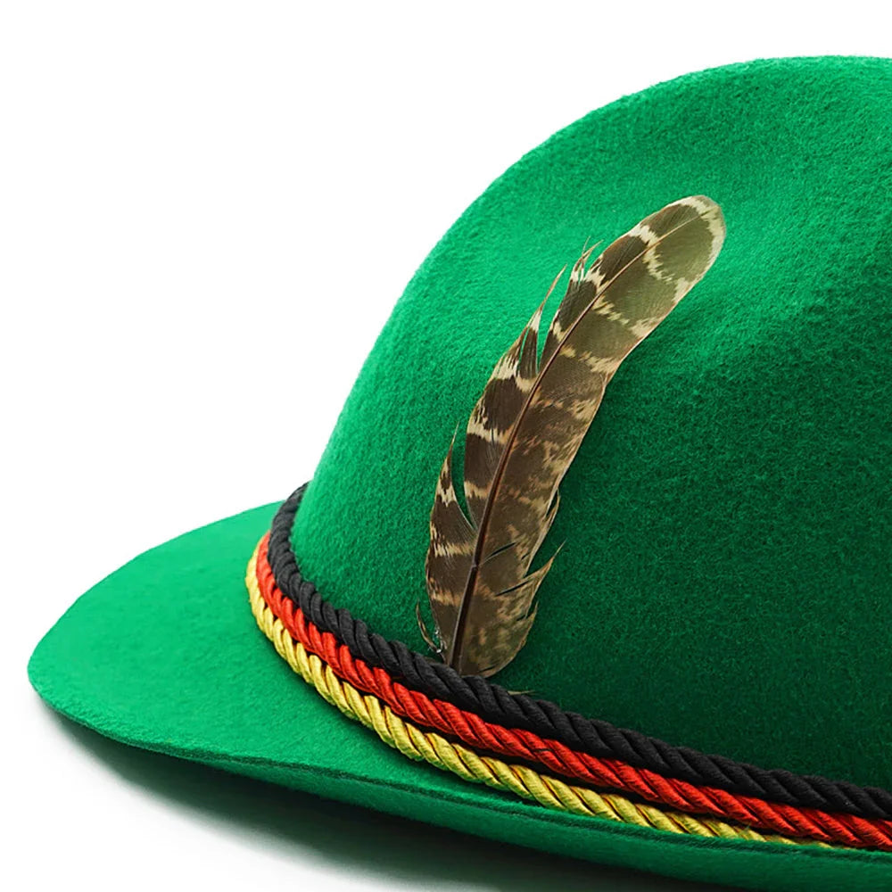 Munich beer German Alpine Panama Jazz Feather Hat Halloween - Azufun
