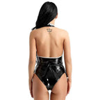 Maid Costume Jumpsuit PU Patent Leather Bodysuit