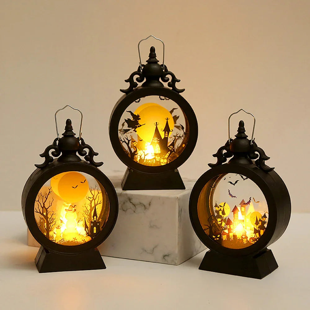 LED Vintage Round Handheld Lantern Halloween Decorative Light