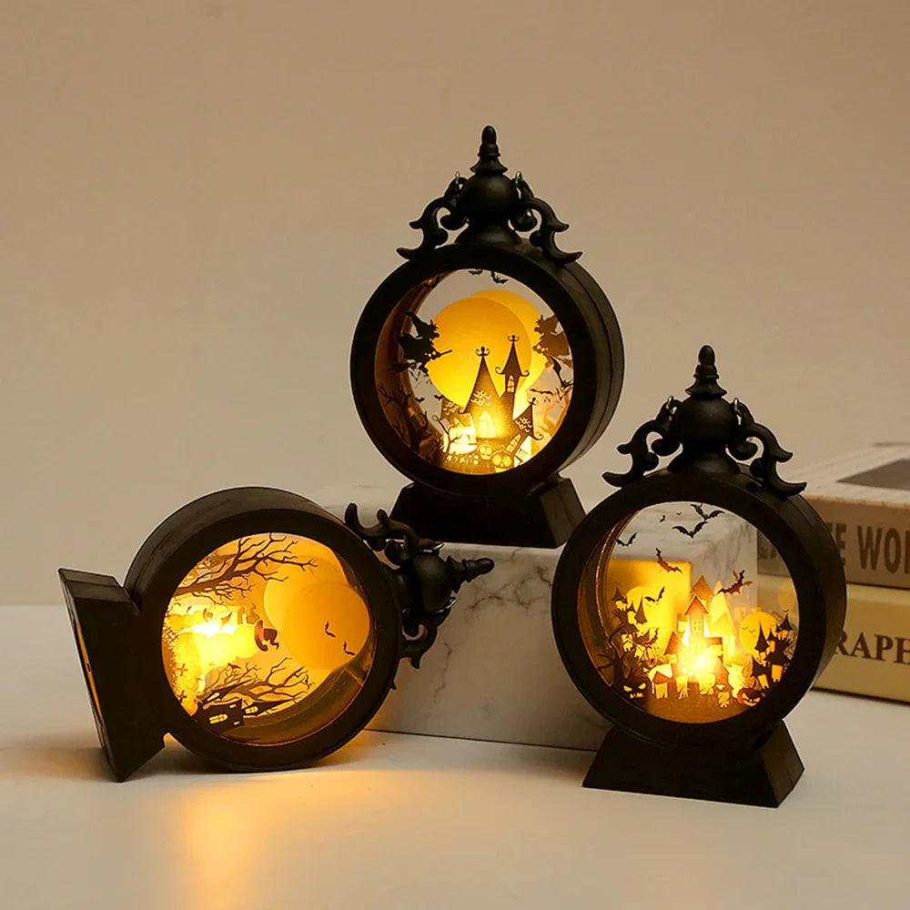 LED Vintage Round Handheld Lantern Halloween Decorative Light