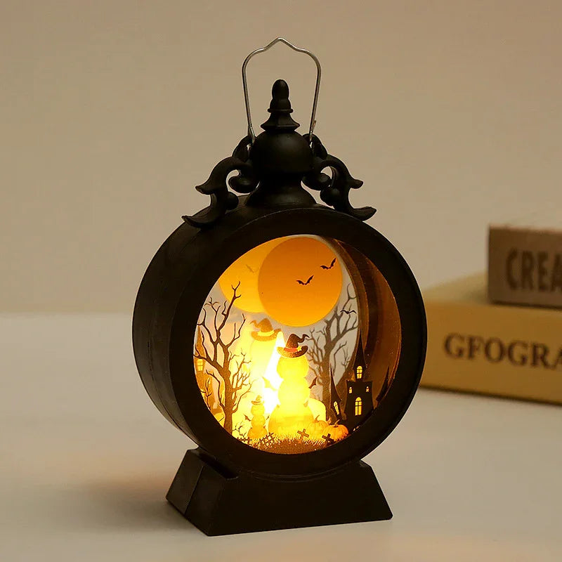 LED Vintage Round Handheld Lantern Halloween Decorative Light