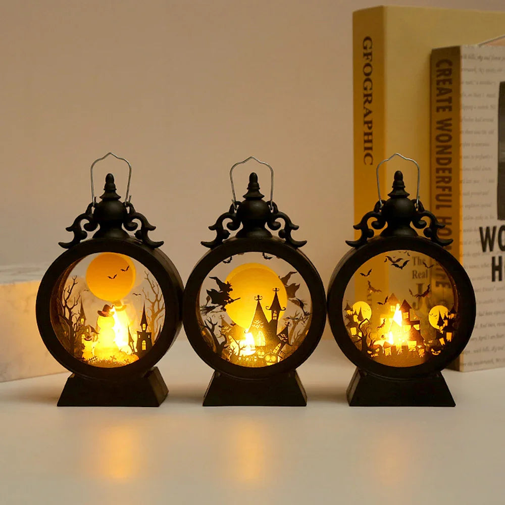 LED Vintage Round Handheld Lantern Halloween Decorative Light