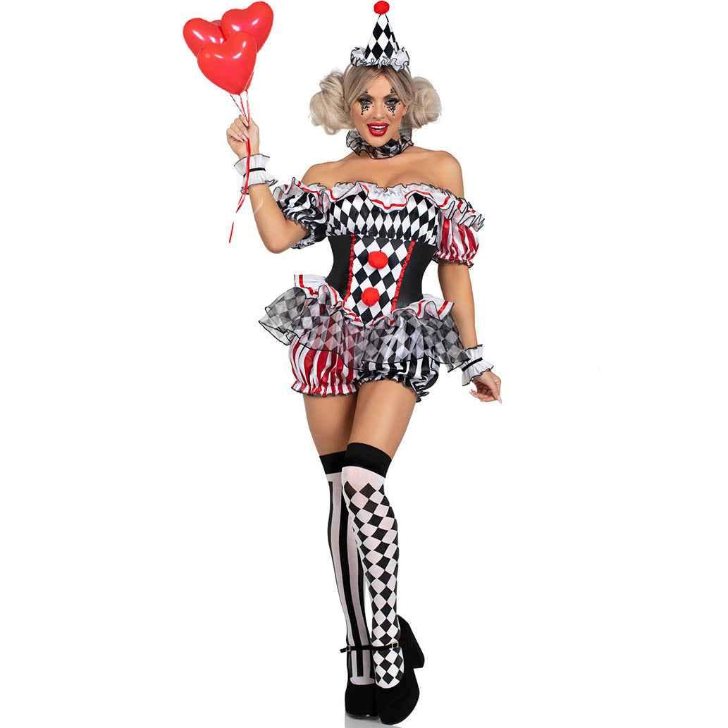 Harlequin Clown Dress Costume Halloween Party Uniform