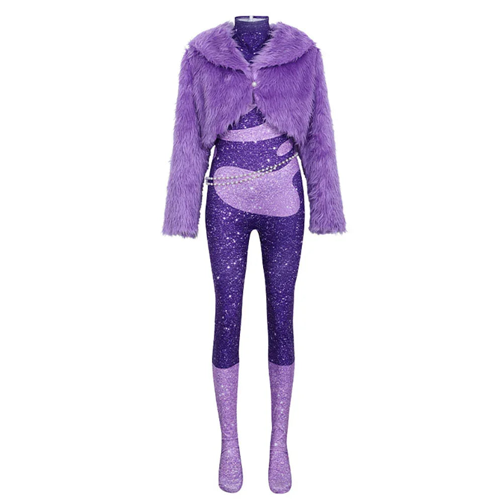 Zootopia 2 Gazelle Superstar Costume Purple Jumpsuit Cosplay Carnival Suit