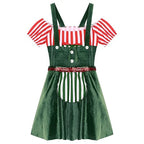 Women Gingerbread Costume Stripes Print Christmas Dance Dress