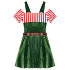 Women Gingerbread Costume Stripes Print Christmas Dance Dress