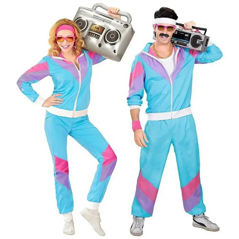 80s Retro Disco Hip Hop Fancy Dress Adult Costume Outfits Carnival Suit - Azufun