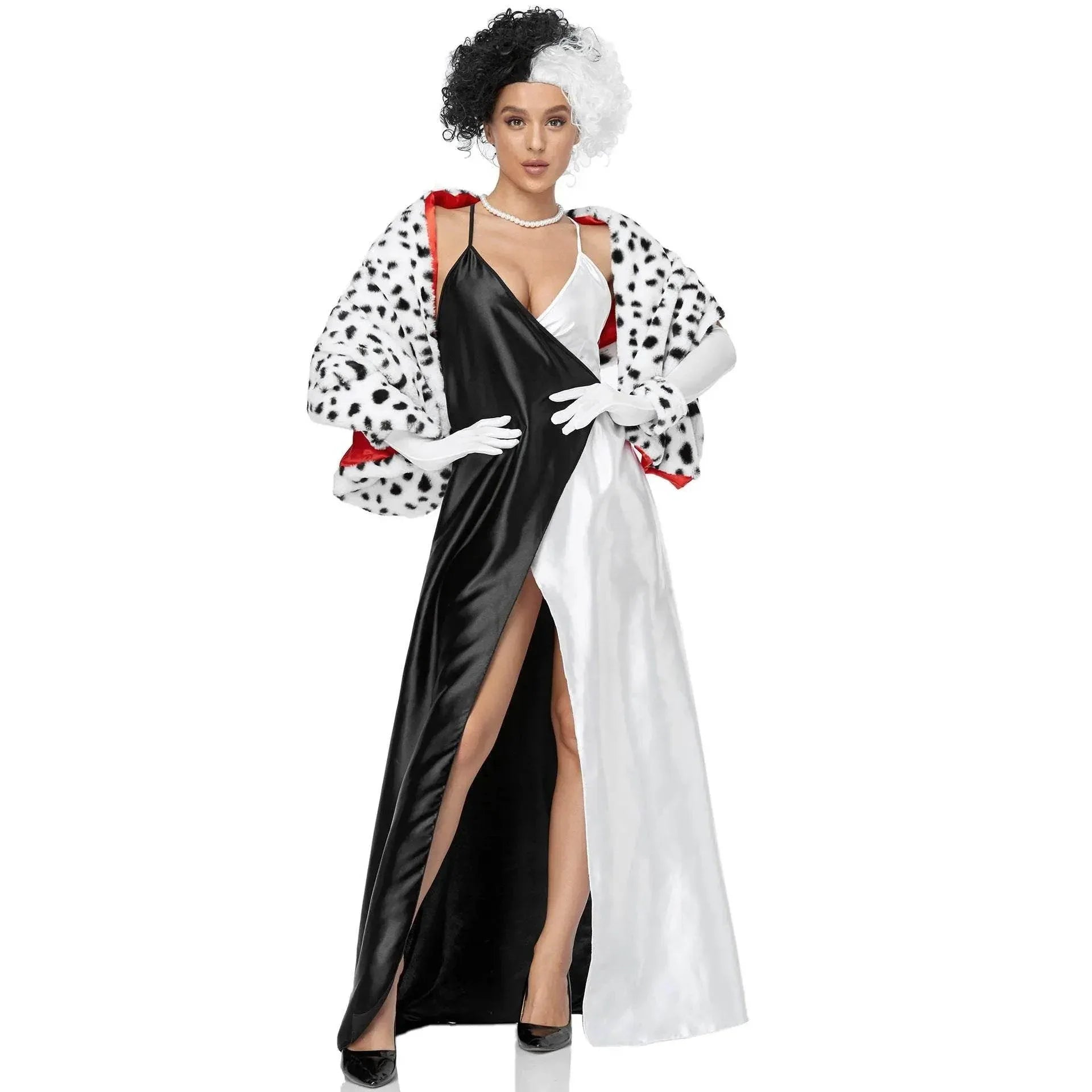 Adult Cruella Duster Costume Dress Uniform Halloween Women - Azufun