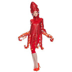 Adult Spoof Squid Costume Red Leggings Jumpsuit Funny Novelty Halloween Cosplay Costume - Azufun