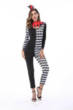 Adult Women Circus Clown Harlequin Jester Halloween Costume Jumpsuit - Azufun