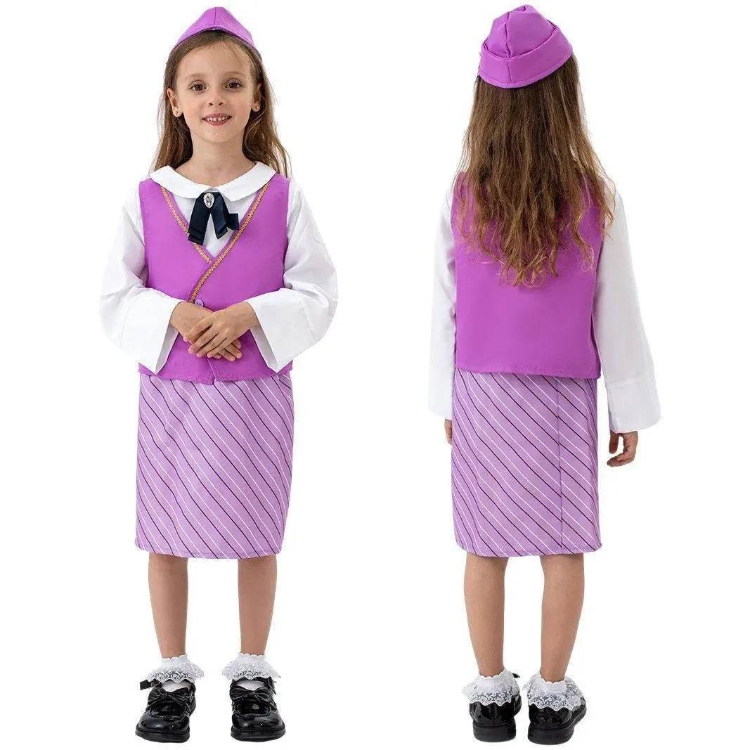 Airline Stewardess Cosplay Costume Flight Attendant Costume For Kids - Azufun