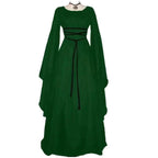 Antique solid color Halloween witch long sleeve dress - Azufun