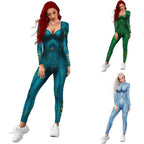 Atlanna Queen Aquaman Cosplay Costume Jumpsuit Halloween Sequined Catsuit Party Zentai - Azufun