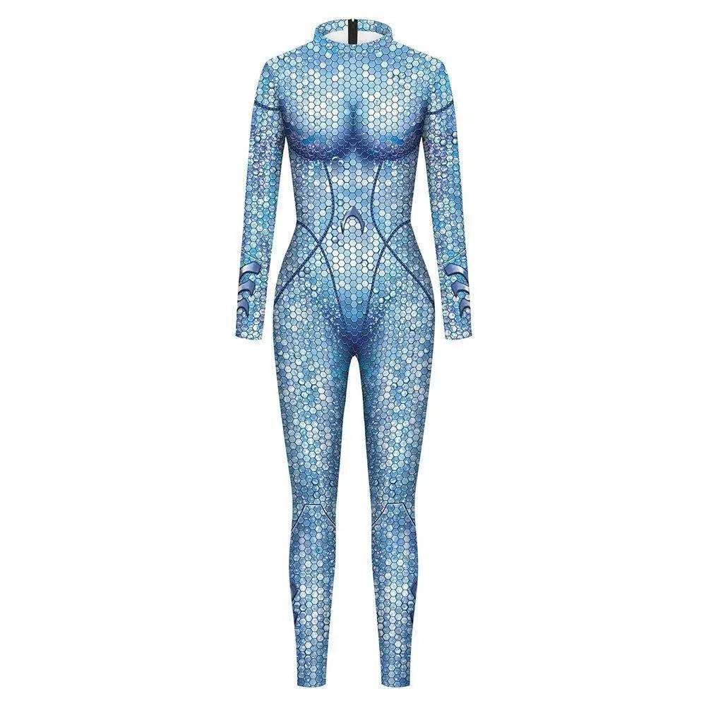 Atlanna Queen Aquaman Cosplay Costume Jumpsuit Halloween Sequined Catsuit Party Zentai - Azufun