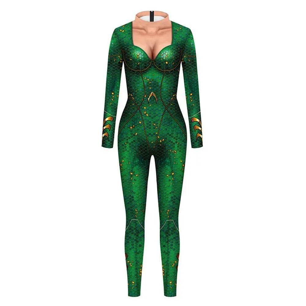 Atlanna Queen Aquaman Cosplay Costume Jumpsuit Halloween Sequined Catsuit Party Zentai - Azufun