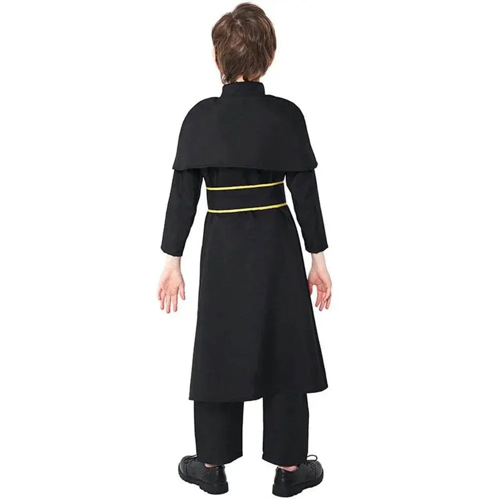 Black Robed Priest Halloween Outfits Carnival Cosplay Costume For Kids - Azufun