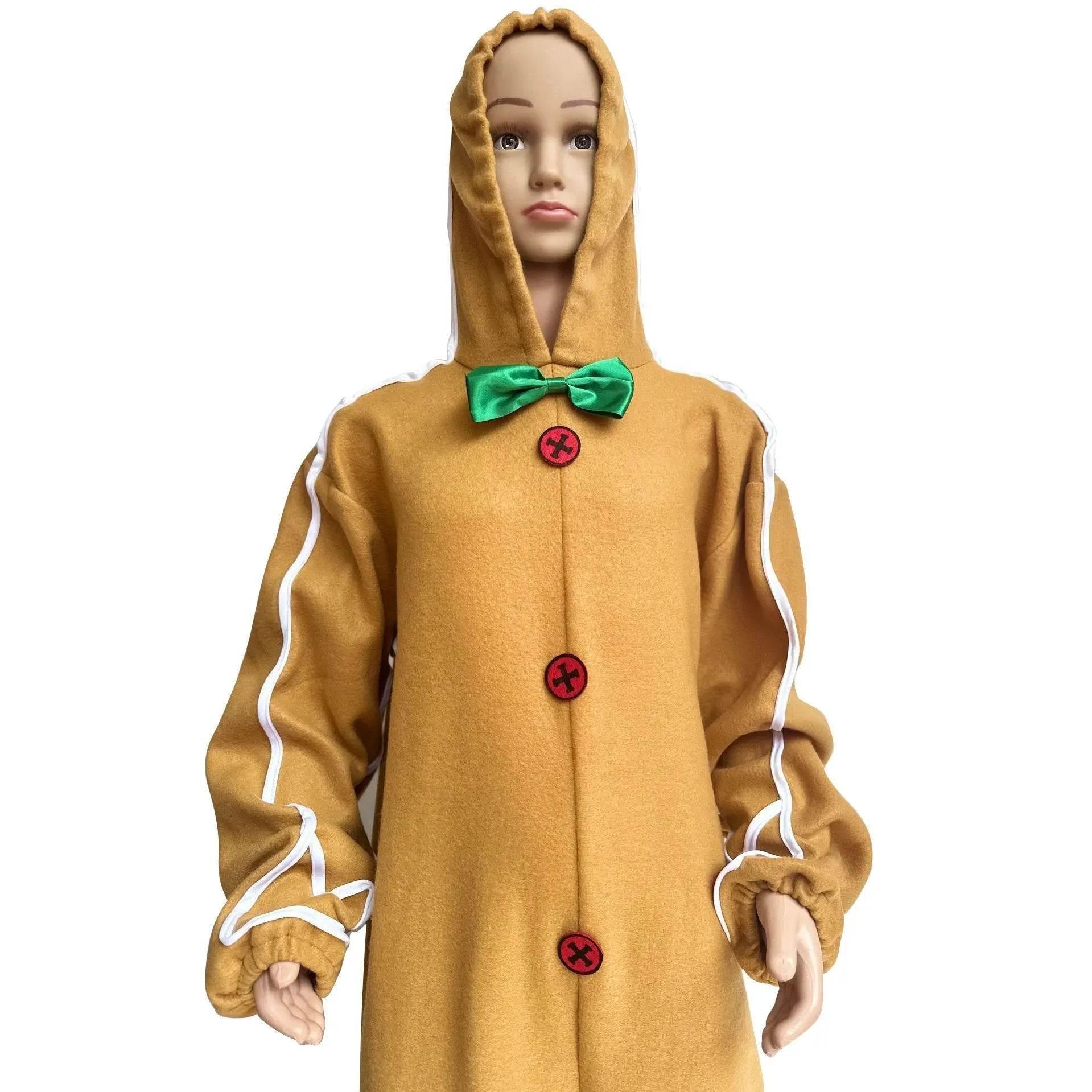 Children's Christmas Gingerbread Man Cosplay Costume One-Piece Pajamas - Azufun