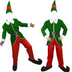 Christmas Elf Costumes for Mens Full Set Halloween Cosplay Holiday Party Green Suit - Azufun