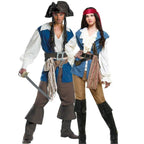 Couples Caribbean Captain Pirate Outfit Cosplay Costumes Fancy Dress Halloween Adult - Azufun