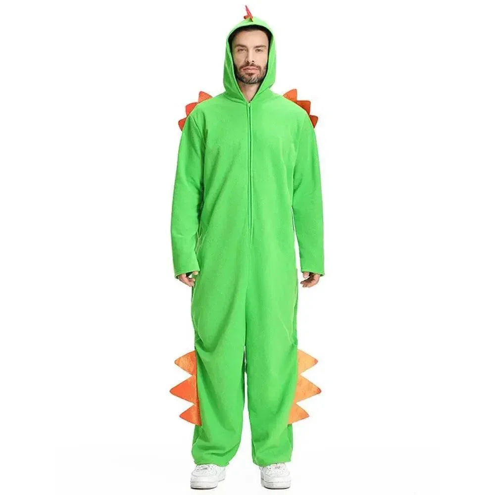 Cute Green Big Tail Dinosaur Animal Adult Jumpsuit Cosplay Costume Carnival - Azufun