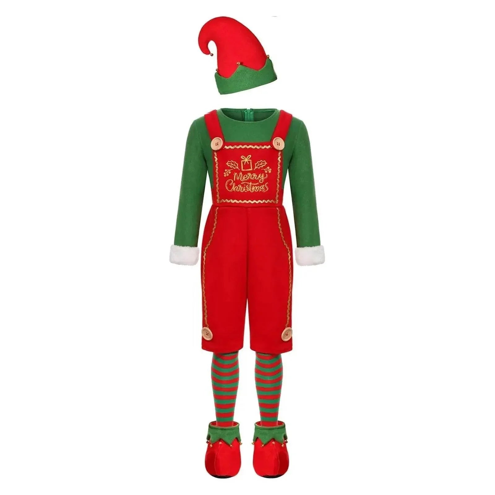 Elf Costume for Girls Boy Kids Christmas Party Dress Outfit - Azufun