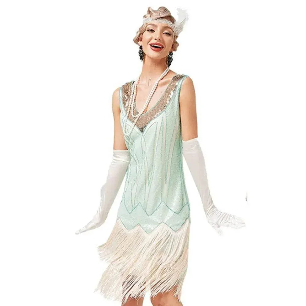 Gatsby 1920s Party Fringe Flapper Dress Retro Costume - Azufun
