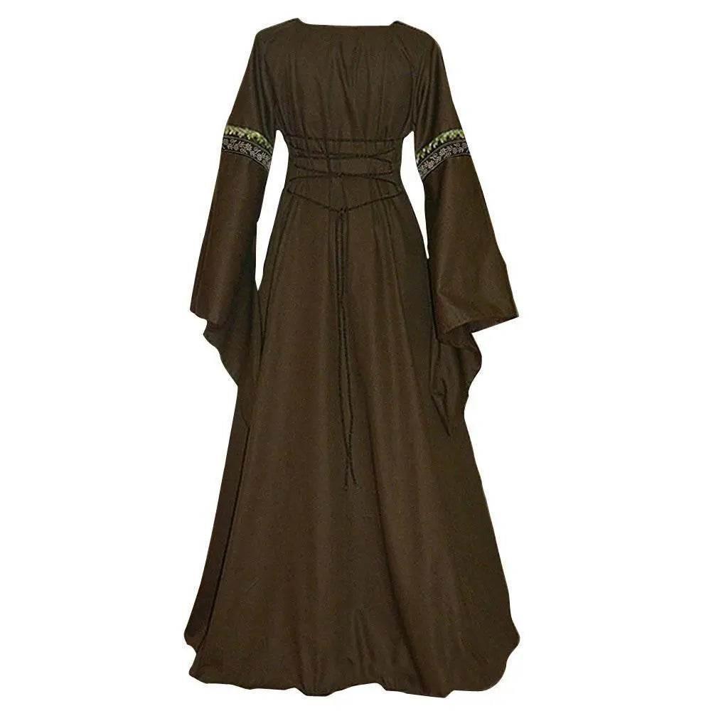 Gothic retro women's Medieval Court Costume Robe large size trumpet sleeve long dress - Azufun