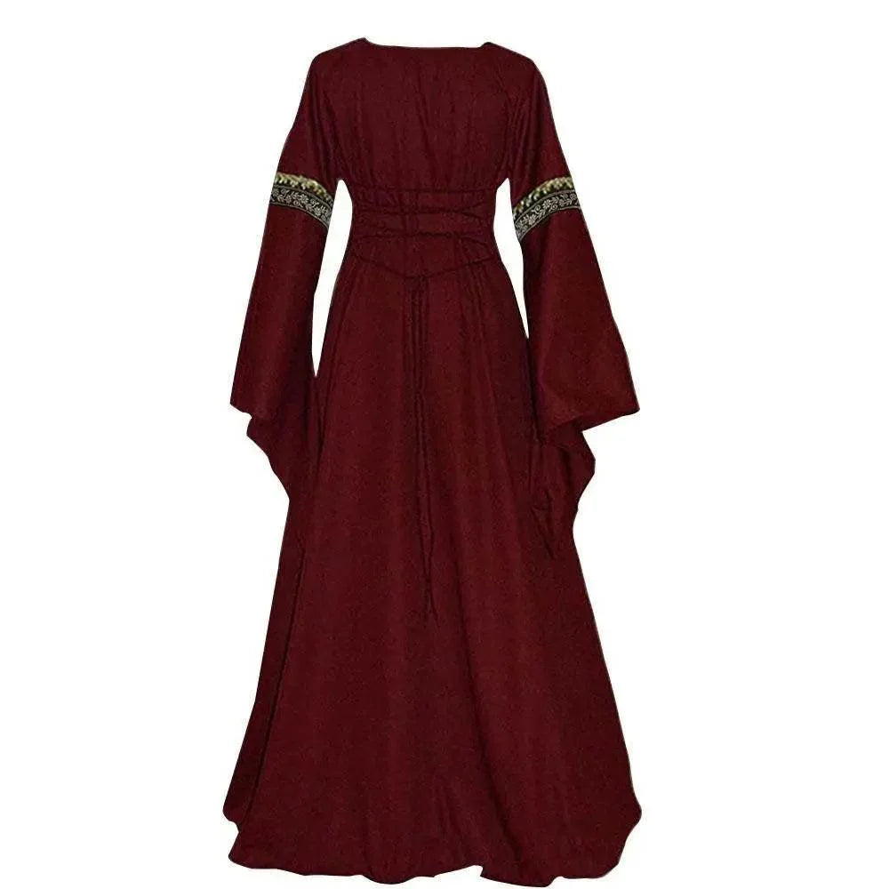 Gothic retro women's Medieval Court Costume Robe large size trumpet sleeve long dress - Azufun