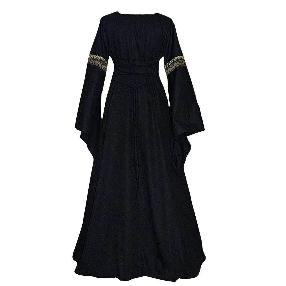 Gothic retro women's Medieval Court Costume Robe large size trumpet sleeve long dress - Azufun