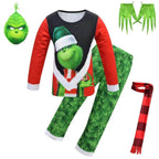 Green Monster Grinch Kids Boys Costume Mask Golves Set Christmas Gift - Azufun