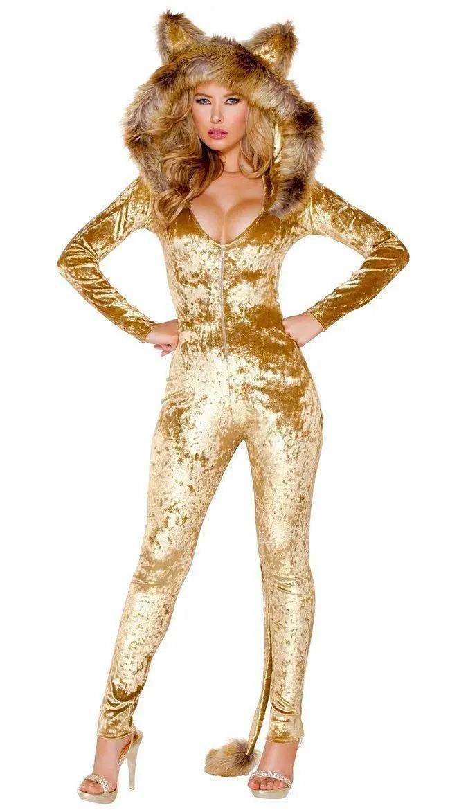Halloween Women Furry Animal Cosplay Catwomen Costumes Jumpsuit - Azufun