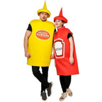 Halloween Adult Couples Mustard Ketchup jumpsuit Costume Cosplay Party - Azufun