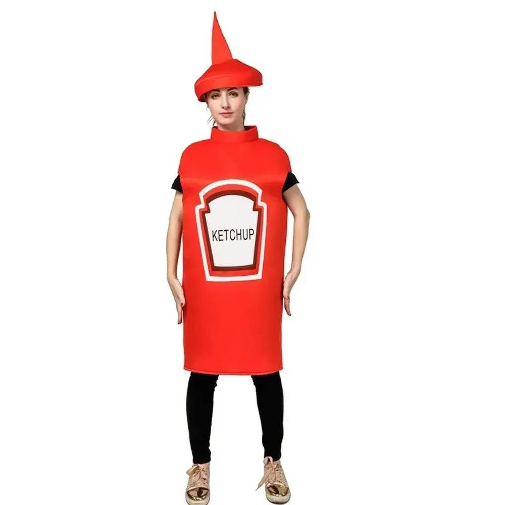 Halloween Adult Couples Mustard Ketchup jumpsuit Costume Cosplay Party - Azufun