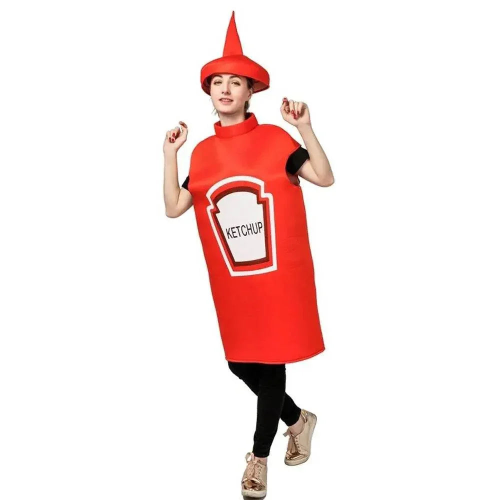 Halloween Adult Couples Mustard Ketchup jumpsuit Costume Cosplay Party - Azufun