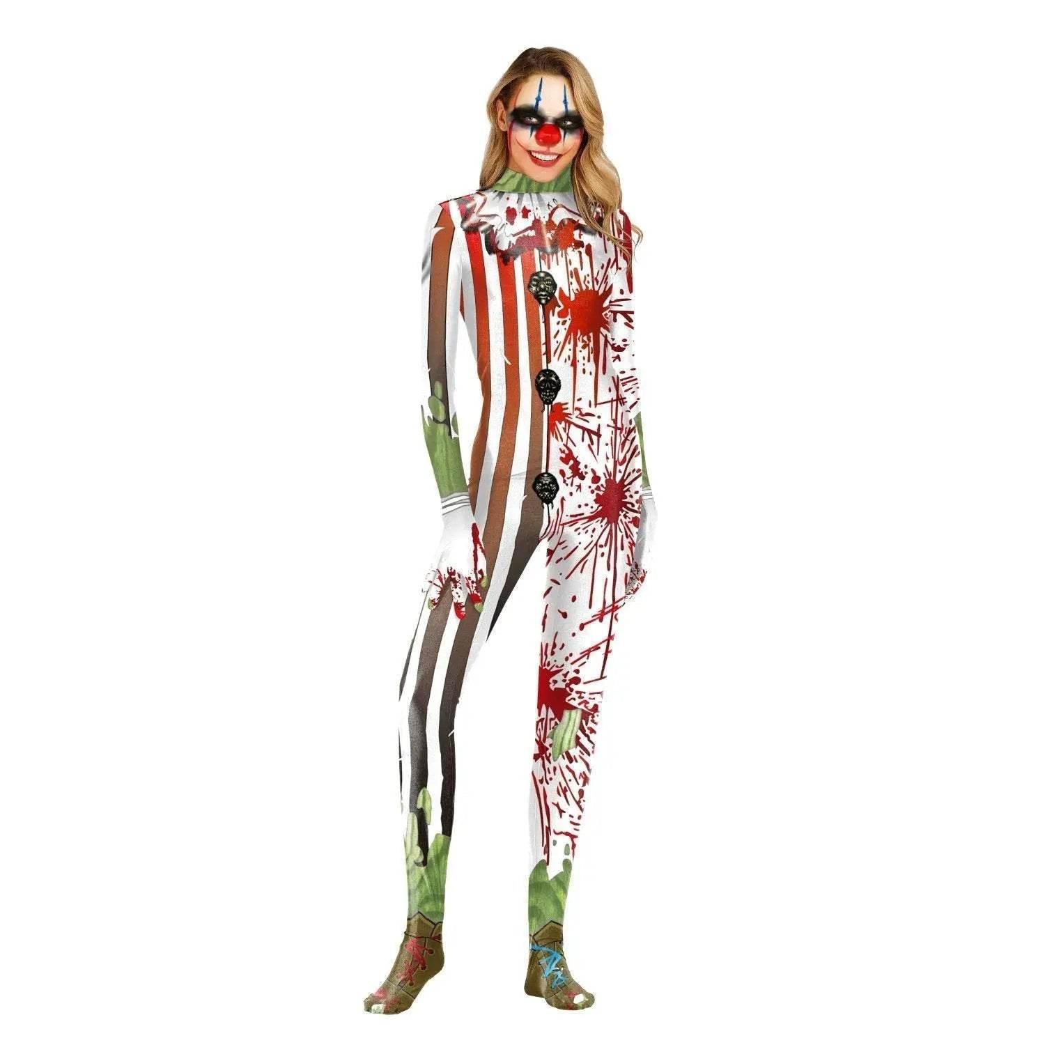 Halloween Masquerade Elastic Clown Cosplay Costume Polyester Bodysuit - Azufun