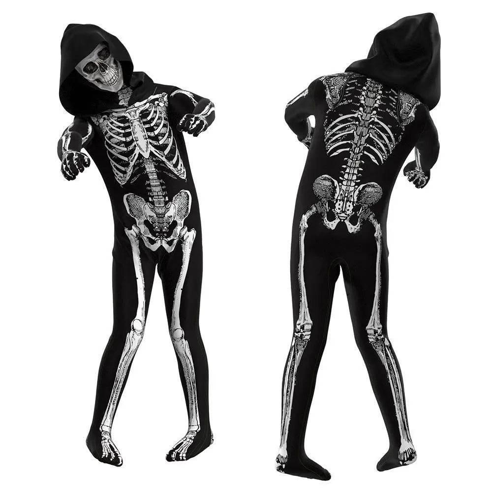 Kids Horror Skull Zentai Jumpsuit Costumes Halloween Carnival Cosplay - Azufun