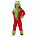 Kids The Grinch Christmas Costume Cosplay Jumpsuit Hat Belt Suit - Azufun